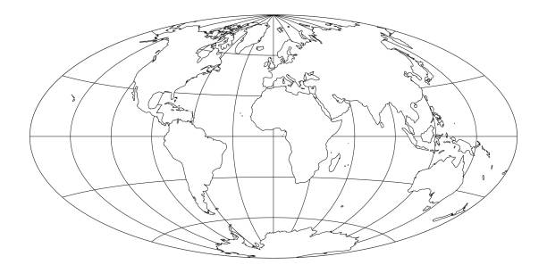 World map outline with graticule